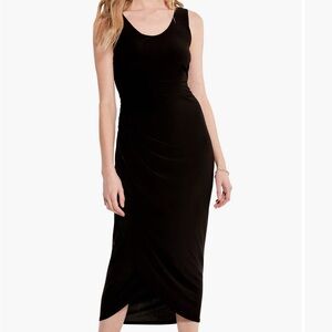 NIC+ZOE Black Asymmetrical Ruched Midi Dress